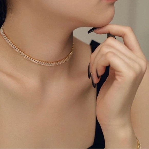 GOLD 18k Gold Plated CZ Tennis Necklace - Picture 3 of 4